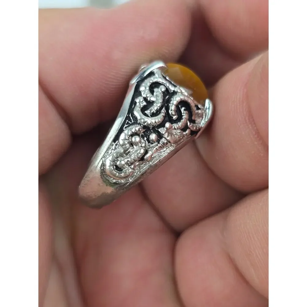 Men's Tiger's Eye sterling silver ring Medieval design Size 9.5 Tribal